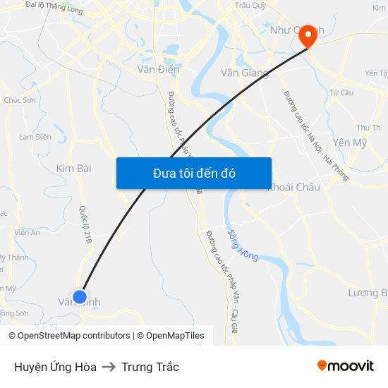 Huyện Ứng Hòa to Trưng Trắc map