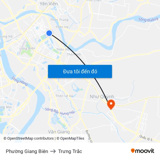 Phường Giang Biên to Trưng Trắc map