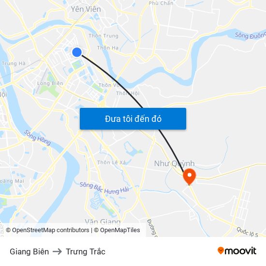 Giang Biên to Trưng Trắc map