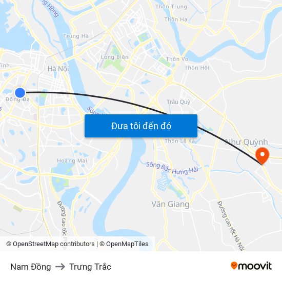 Nam Đồng to Trưng Trắc map