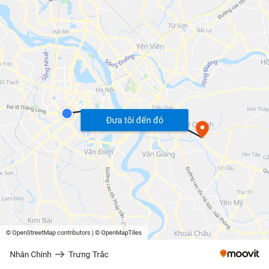 Nhân Chính to Trưng Trắc map