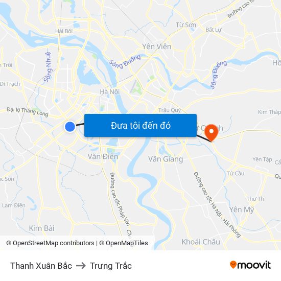 Thanh Xuân Bắc to Trưng Trắc map