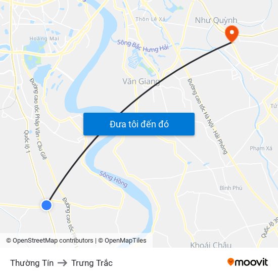 Thường Tín to Trưng Trắc map