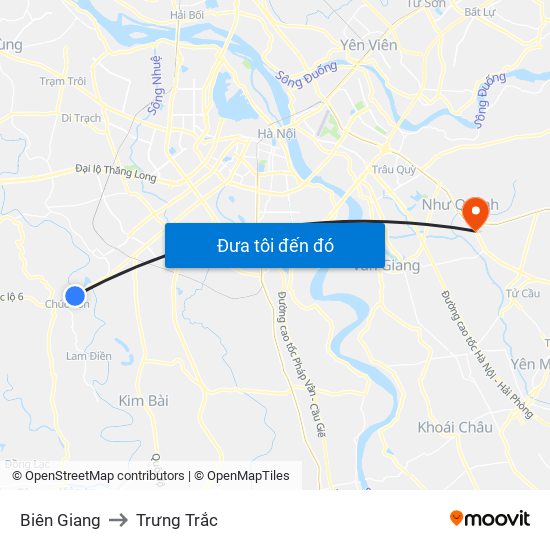 Biên Giang to Trưng Trắc map