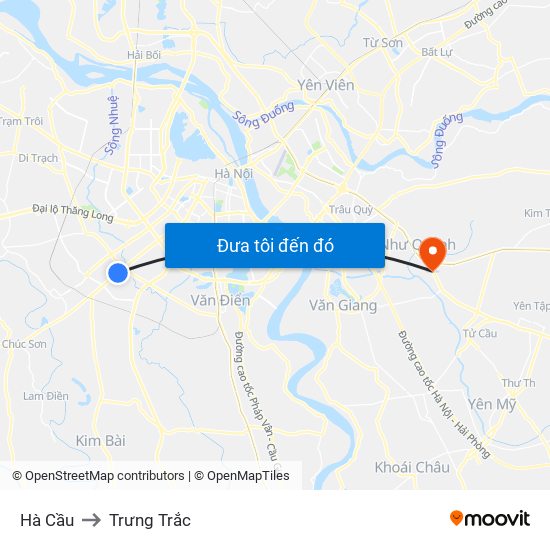 Hà Cầu to Trưng Trắc map