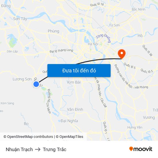 Nhuận Trạch to Trưng Trắc map