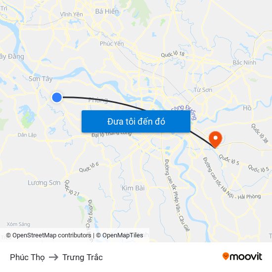 Phúc Thọ to Trưng Trắc map