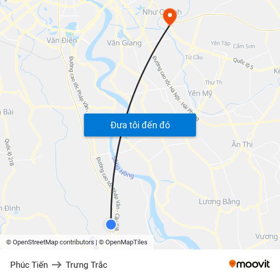 Phúc Tiến to Trưng Trắc map