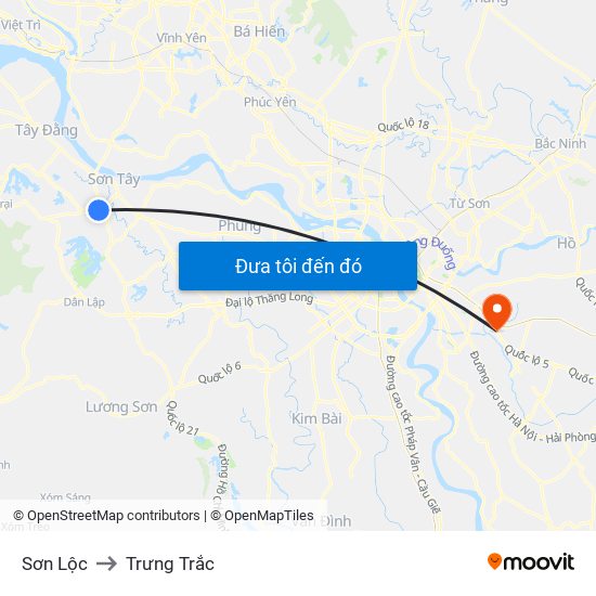 Sơn Lộc to Trưng Trắc map