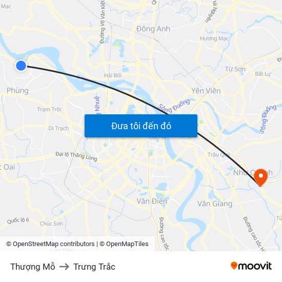 Thượng Mỗ to Trưng Trắc map