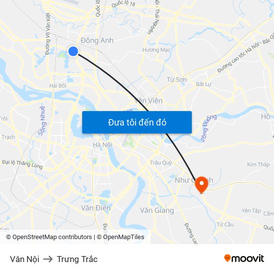 Vân Nội to Trưng Trắc map