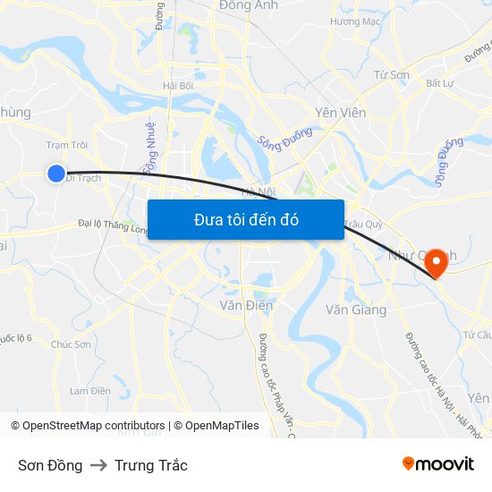 Sơn Đồng to Trưng Trắc map