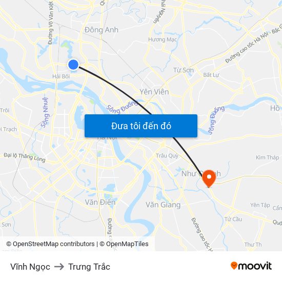 Vĩnh Ngọc to Trưng Trắc map