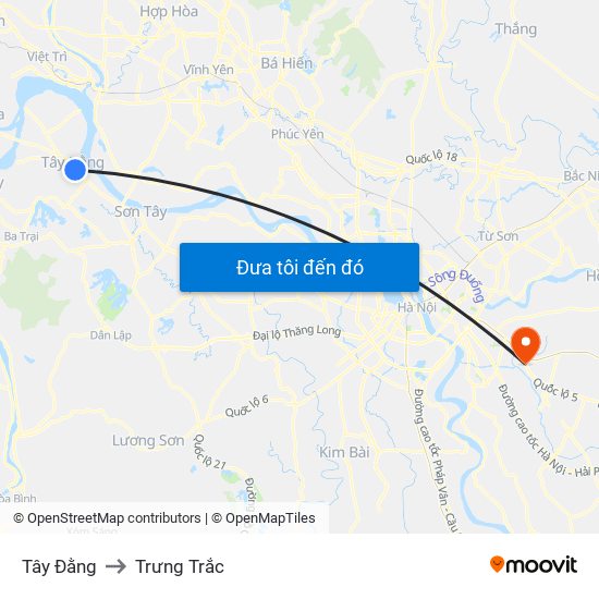 Tây Đằng to Trưng Trắc map