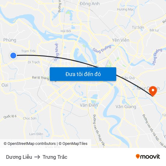 Dương Liễu to Trưng Trắc map