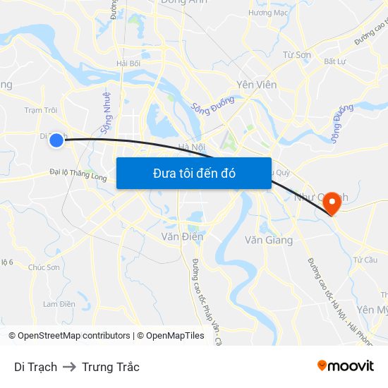 Di Trạch to Trưng Trắc map