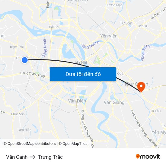 Vân Canh to Trưng Trắc map