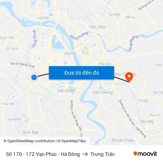 Số 170 - 172 Vạn Phúc - Hà Đông to Trưng Trắc map