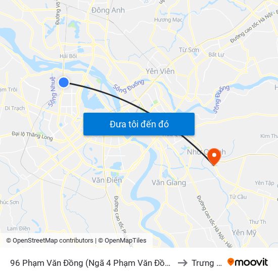 96 Phạm Văn Đồng (Ngã 4 Phạm Văn Đồng - Xuân Đỉnh) to Trưng Trắc map