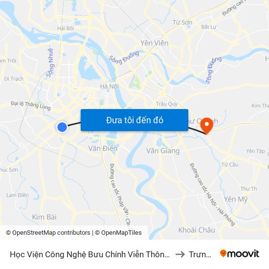 Học Viện Công Nghệ Bưu Chính Viễn Thông - Trần Phú (Hà Đông) to Trưng Trắc map