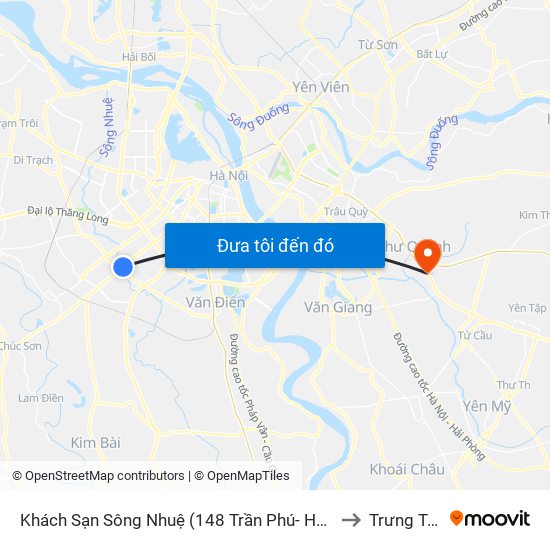 Khách Sạn Sông Nhuệ (148 Trần Phú- Hà Đông) to Trưng Trắc map