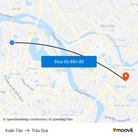 Xuân Tảo to Trâu Quỳ map