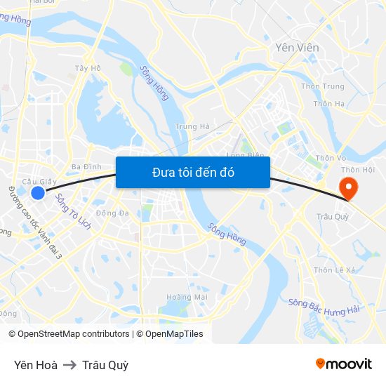 Yên Hoà to Trâu Quỳ map