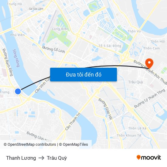 Thanh Lương to Trâu Quỳ map