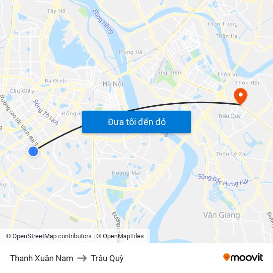 Thanh Xuân Nam to Trâu Quỳ map
