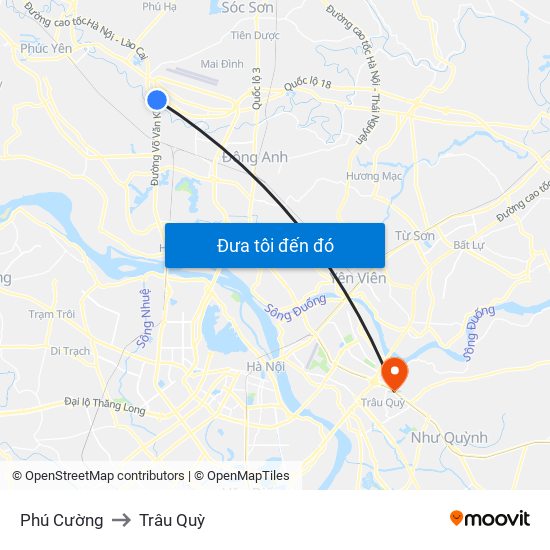 Phú Cường to Trâu Quỳ map