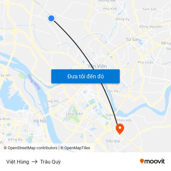 Việt Hùng to Trâu Quỳ map