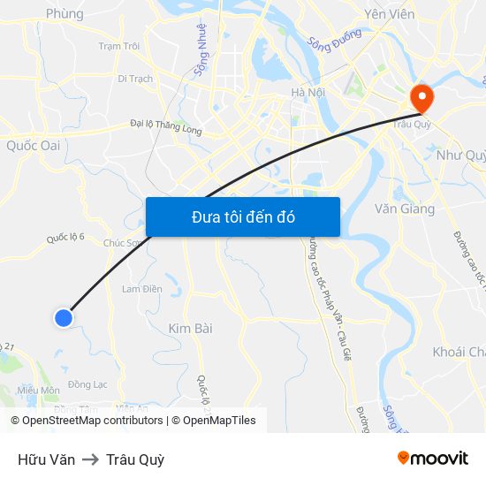 Hữu Văn to Trâu Quỳ map