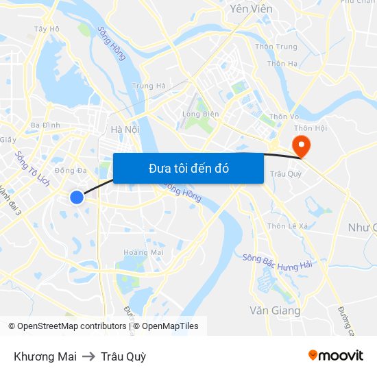 Khương Mai to Trâu Quỳ map