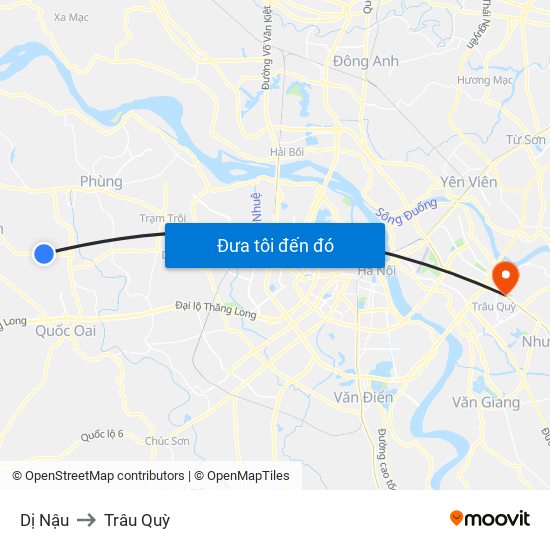 Dị Nậu to Trâu Quỳ map