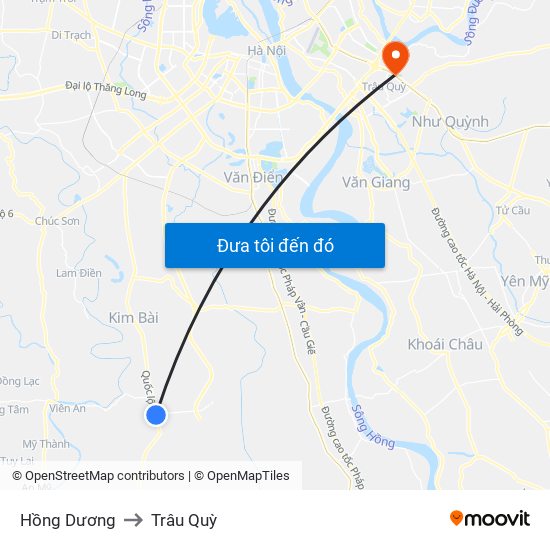 Hồng Dương to Trâu Quỳ map