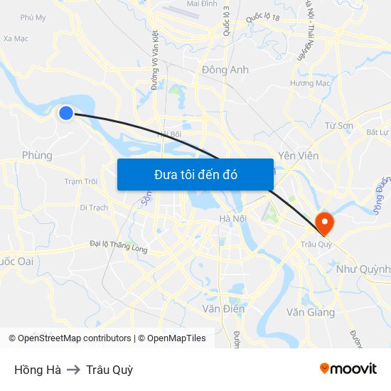 Hồng Hà to Trâu Quỳ map