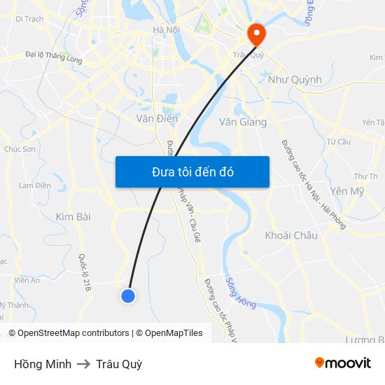 Hồng Minh to Trâu Quỳ map