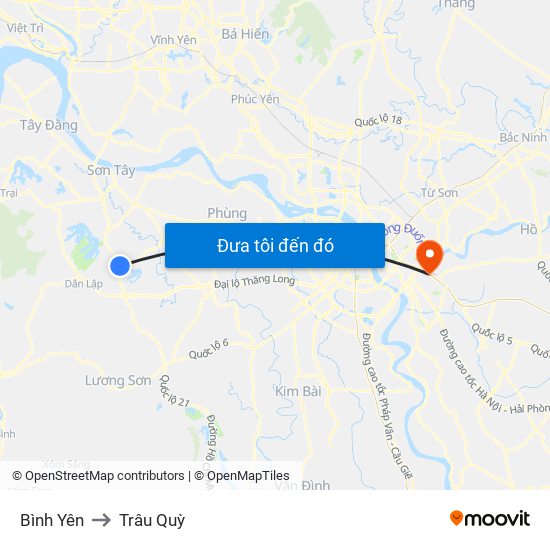 Bình Yên to Trâu Quỳ map