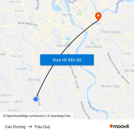 Cao Dương to Trâu Quỳ map