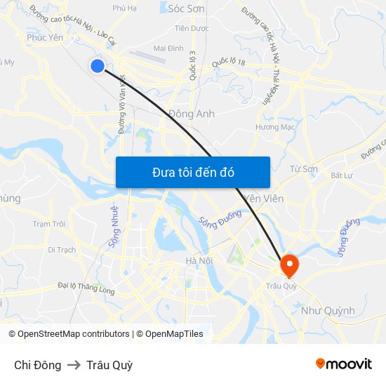 Chi Đông to Trâu Quỳ map