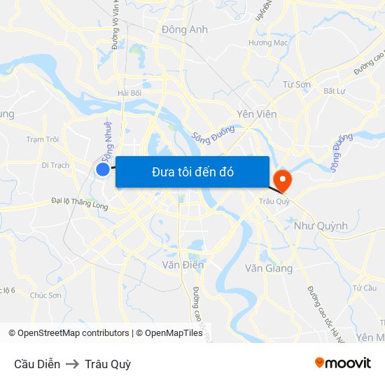 Cầu Diễn to Trâu Quỳ map