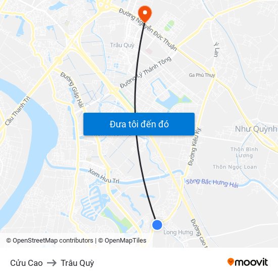 Cửu Cao to Trâu Quỳ map