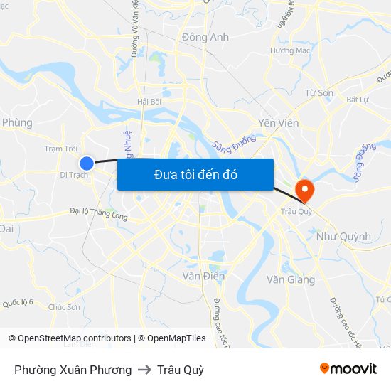 Phường Xuân Phương to Trâu Quỳ map