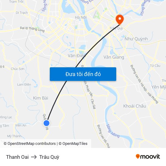Thanh Oai to Trâu Quỳ map