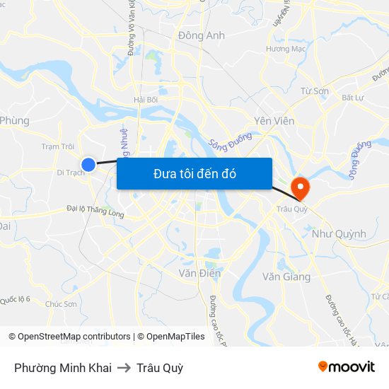 Phường Minh Khai to Trâu Quỳ map