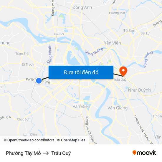 Phường Tây Mỗ to Trâu Quỳ map