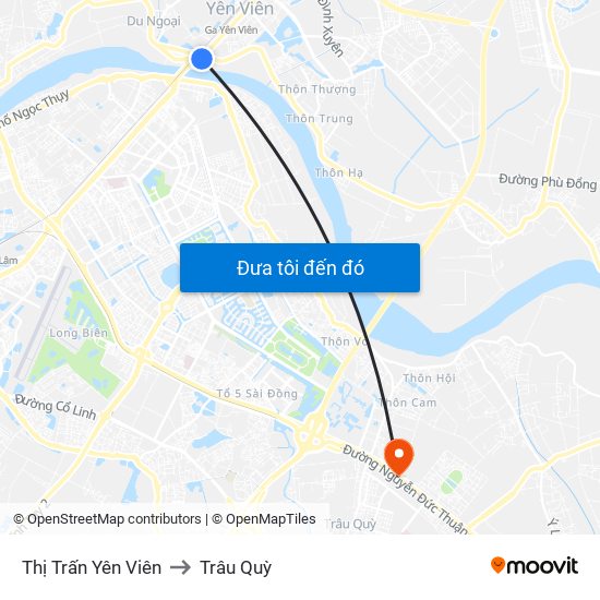 Thị Trấn Yên Viên to Trâu Quỳ map