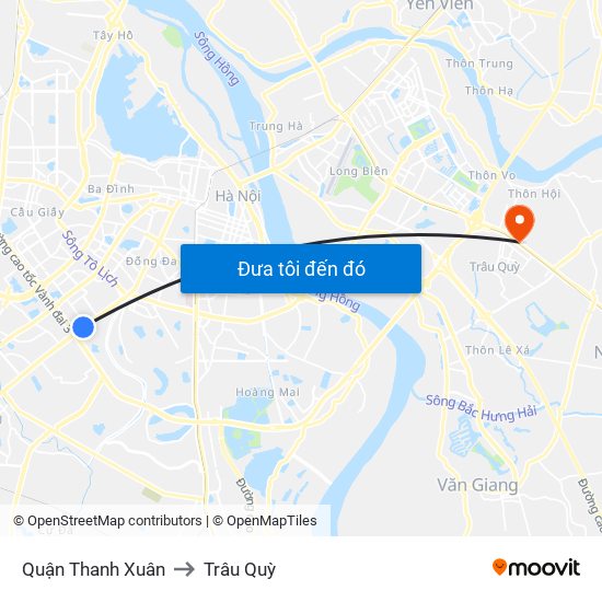 Quận Thanh Xuân to Trâu Quỳ map