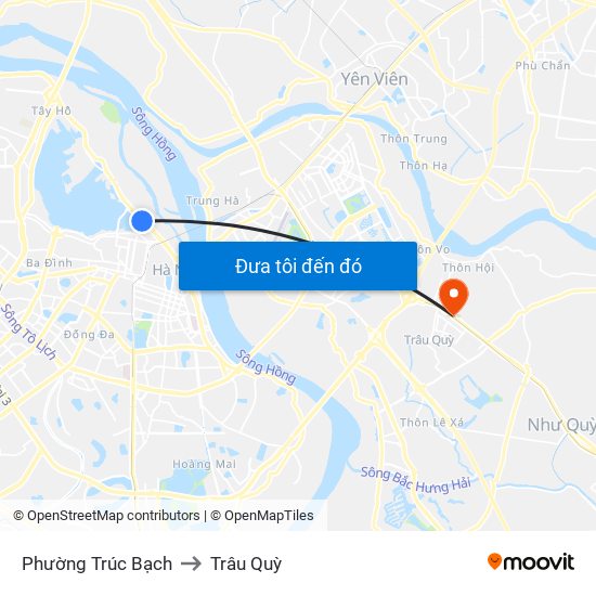 Phường Trúc Bạch to Trâu Quỳ map