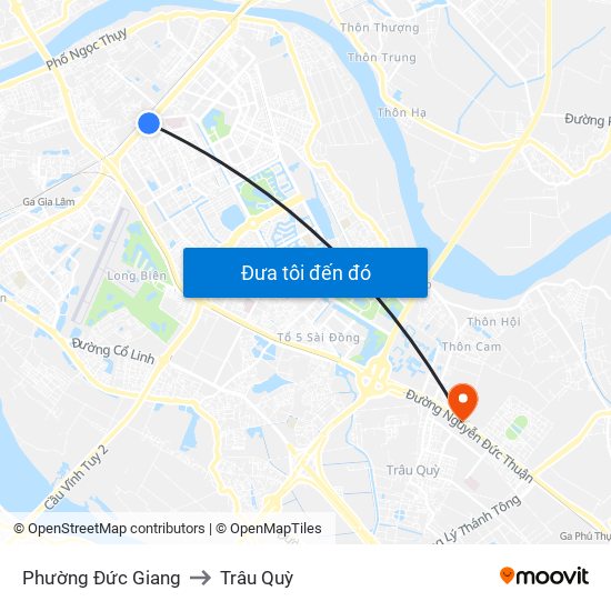 Phường Đức Giang to Trâu Quỳ map